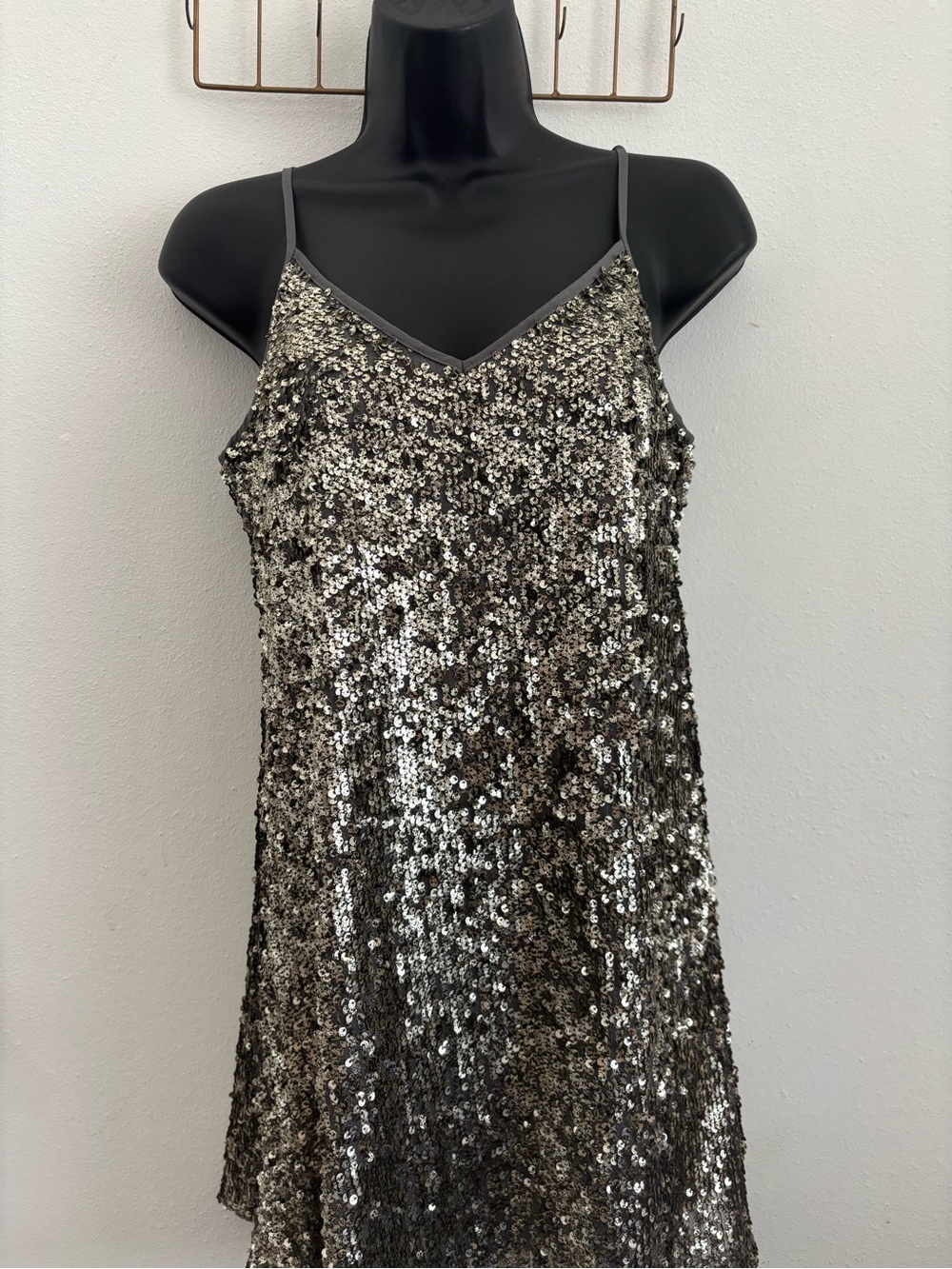 Abercrombie & Fitch Silver Sequin Spaghetti Strap Mini Dress